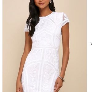 White Sequin Embroidered Bodycon Dress
